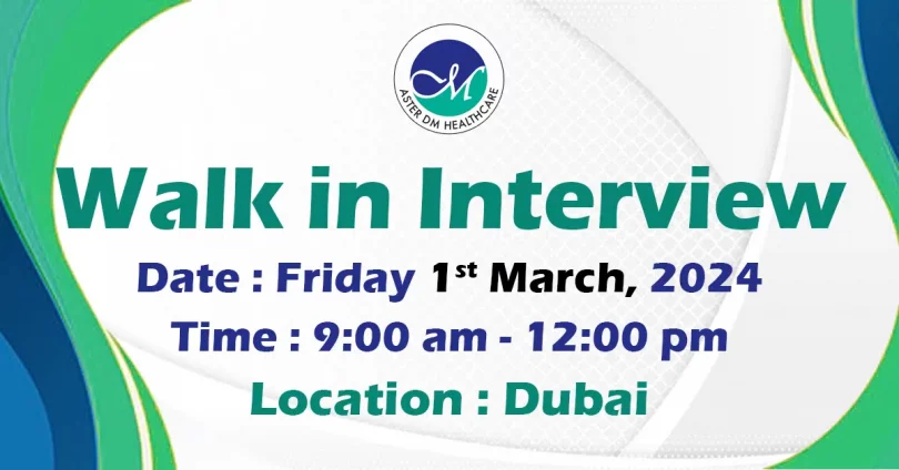 Aster Pharmacy Walk in Interview in Dubai